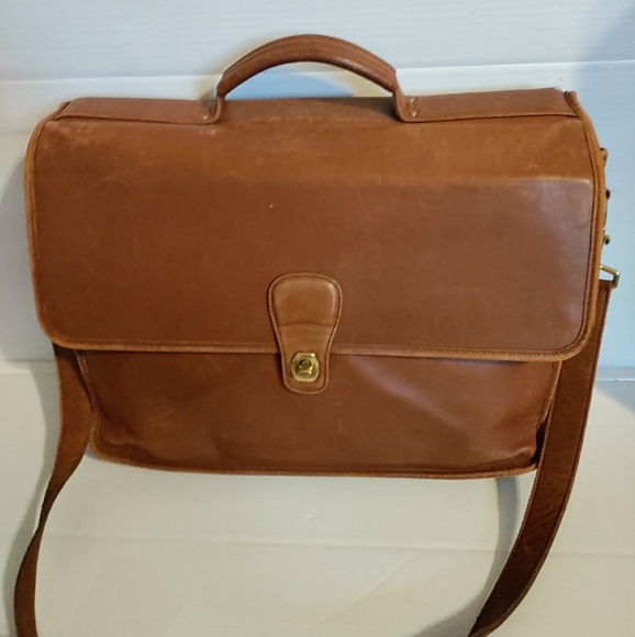 VINTAGE COACH TANNED COWHIDE LEATHER LAP-TOP BRIEFCASE /BUSINESS SHOULDER BAG - Picture 2 of 13